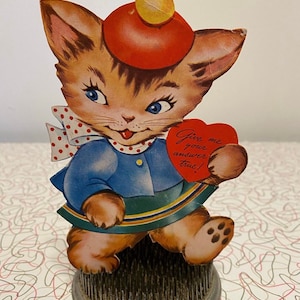 Vintage Anthropomorphic Cat Valentine Die Cut