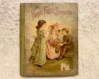 Libro Antiguo 1895 Historias de gente joven e imágenes para nuestros pequeños