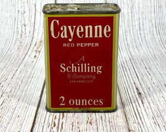 Vintage Cayenne Red Pepper Tin A Schilling Company 2 Ounces