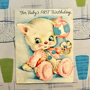 Deine Wahl einer Vintage First 1st Birthday Card Ephemera Kitsch Anthropomorphic MCM Jimmy Son Elephant Bunny Kitten Cat Animal