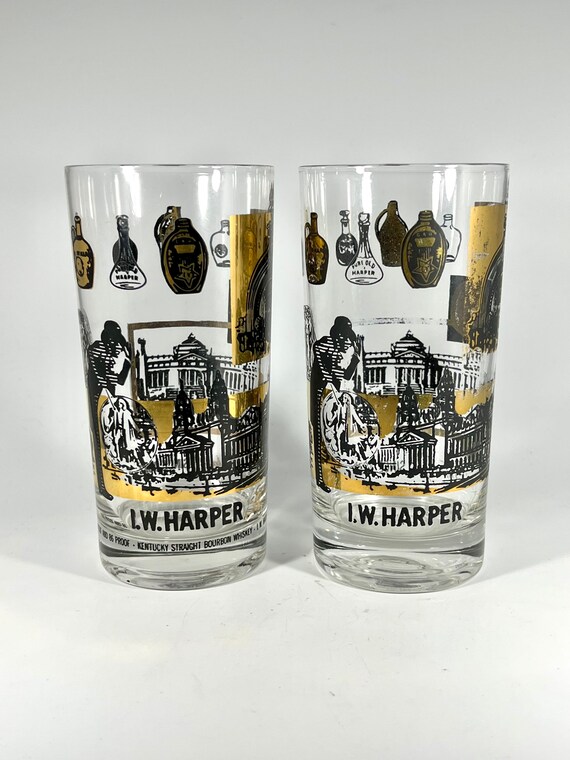 Pair of I.W. Harper Glasses Louisville Kentucky Bourbon 