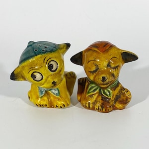 HTF Vintage Dog With Hats Salt and Pepper Shakers