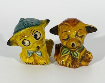 HTF Vintage Dog With Hats Salt and Pepper Shakers