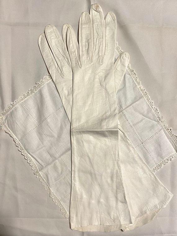 Vintage Long White Leather Dress Gloves