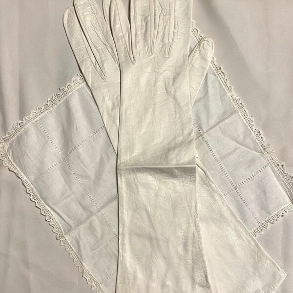 gants vintage long robe en cuir blanc