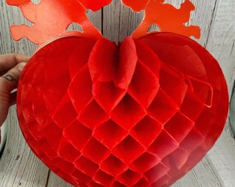 Hallmark HONEYCOMB DECORATION Valentines Vintage HEART Die Cut Hanging Tabletop Hallmark HONEYCOMB DECORATION Valentines Vintage HEART Die Cut Hanging Tabletop