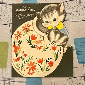 Your Choice Vintage 1950s Mother's Day Card Kitsch MCM Anthropomorphic Cat Bunny Animals Paper Ephemera Junk Journal Pop Up