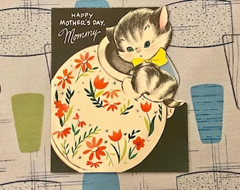 Your Choice Vintage 1950s Mother’s Day Card Kitsch MCM Anthropomorphic Cat Bunny Animals Paper Ephemera Junk Journal Pop Up
