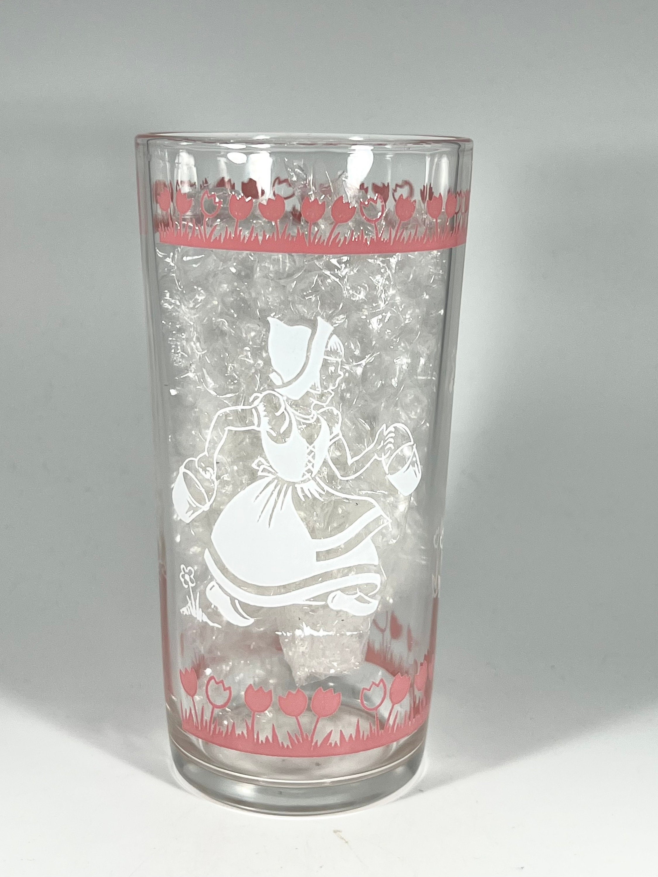 Vintage Pink and White Dutch Girl Drinking Glass Tumbler Ice Skating ...
