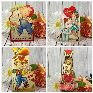 Ihre Wahl einer Vintage Valentinstag Valentinstag Karte Papier Ephemera Kitsch Tiere Anthropomorphe Lebensmittel Mechanische Lehrer