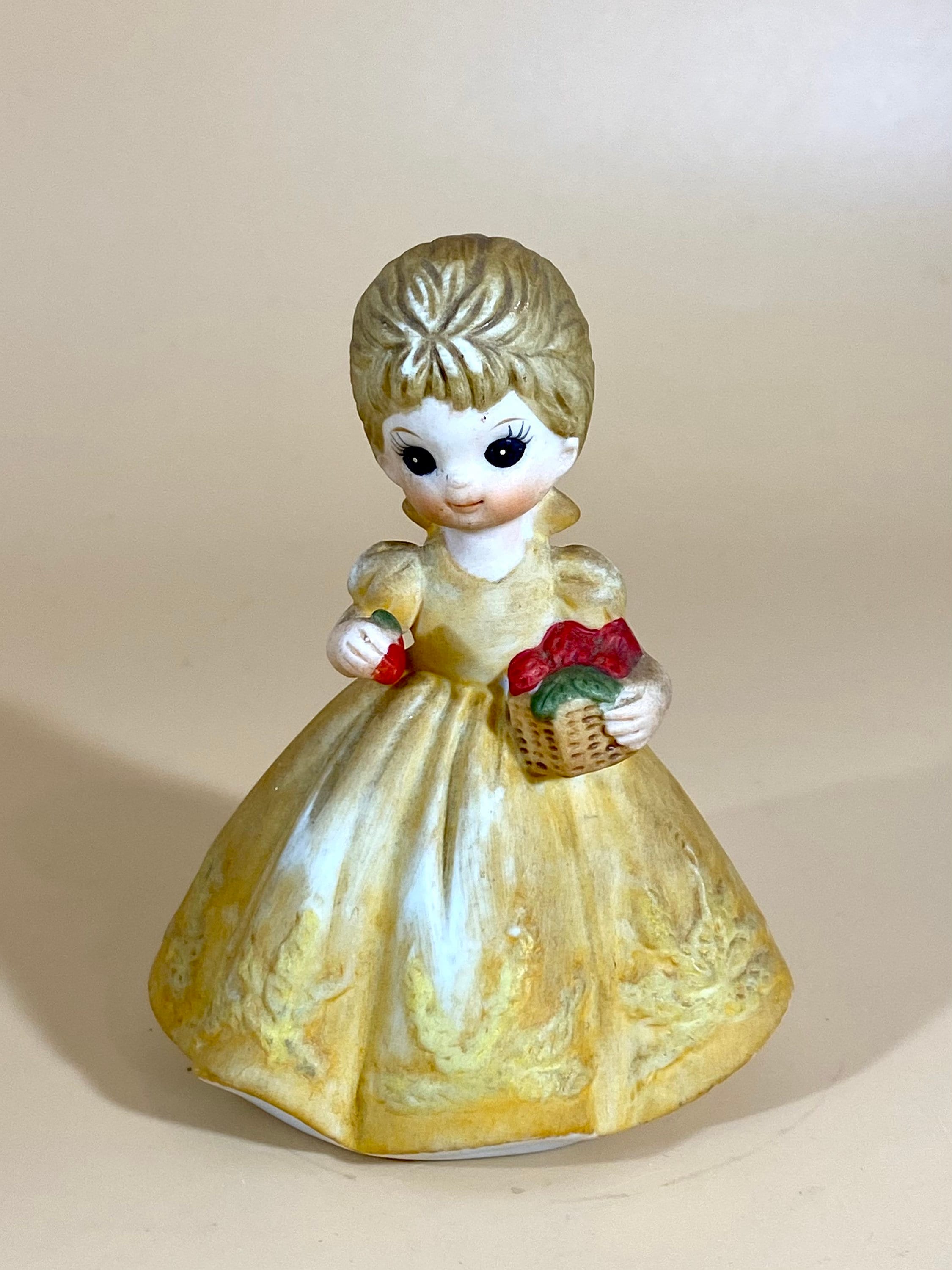 Vintage George Good Corporation Figurine Girl Yellow Dress Basket