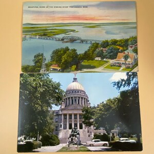 Paire de cartes postales souvenirs du Mississippi vintage et un Rare George Washington 1 cent Stamp Junk Journal Ephemera