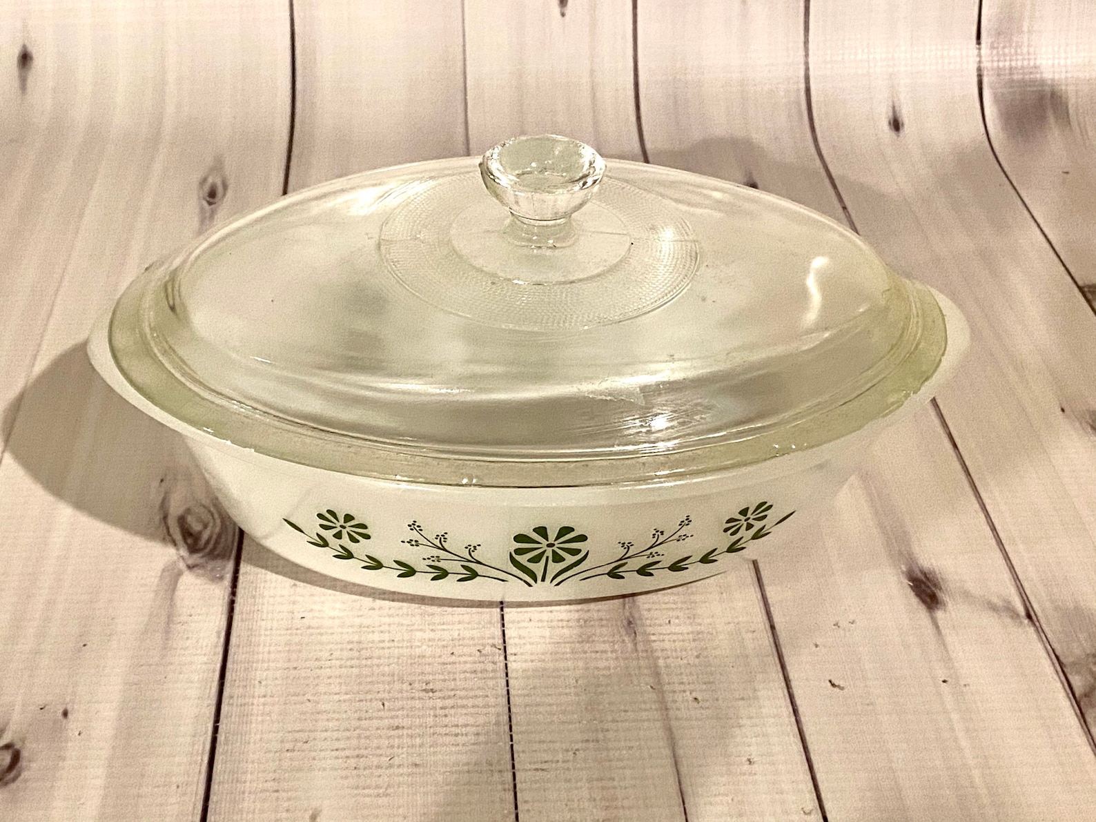 Vintage Glasbake J235 1 Quart Casserole Dish With Lid Green Etsy