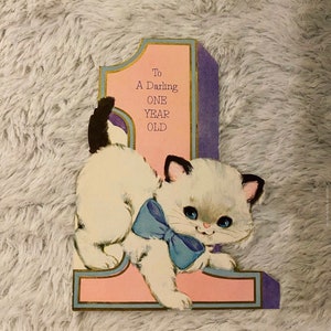 Sua escolha de um cartão de aniversário infantil vintage 1 3 7 9 coisas efêmeras de papel animais antropomórficos crianças cachorro gato gatinho pato cinderela