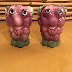 Vintage anthropomorphic purple grapes salt and pepper shakers