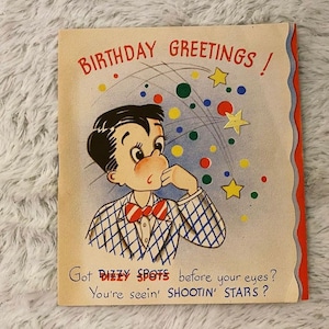 Cartões de aniversário vintage, livreto de papel kitsch, coisas efêmeras MCM