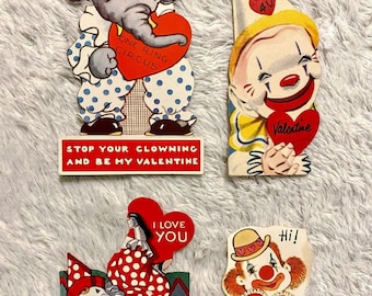 Vintage Anthropomorphe Tier Valentines Zirkus Clowns Kitsch Süße Karten
