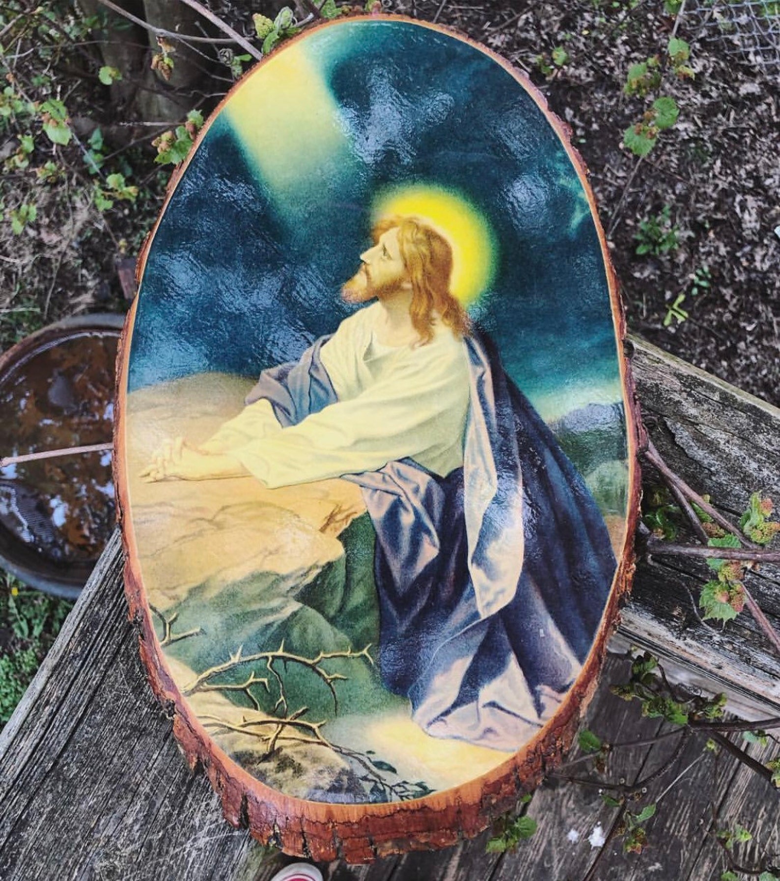 Jesus wall hanging on wood Etsy