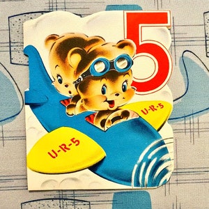 Votre choix d’une carte d’anniversaire vintage Ephemera Kitsch MCM Cinquième tiers Premier 5ème 3ème 1er Papa Anthropomorphique Animal Plane Avion Voiture