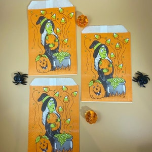 Vintage Fun World Halloween Trick or Treat Bags Witch Candy Corn Junk Journal Ephemera