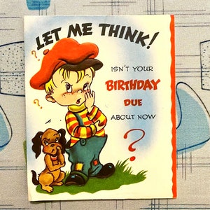 Sua escolha de um cartão de aniversário vintage, coisas efêmeras, kitsch, antropomórfica, mãe, neto, sobrinho, beisebol, animal, leão, urso, galinha, menino