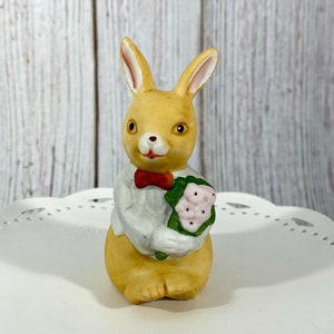 Vintage Anthropomorphic Bunny Figurine With Jacket and Flowers