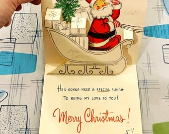 Your Choice of a Vintage Christmas Greeting Card Ephemera Kitsch Pop Up Anthropomorphic Santa Dog Cat Elephant Googly Eyes Mom Mommy