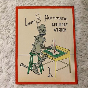 Sua escolha de um cartão de aniversário vintage kitsch antropomórfico mcm 3 três robôs vilão crianças artesanato efêmero