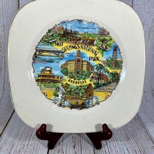 Vintage Hot Springs National Park Arkansas Decorative Souvenir Square Plate Homer Laughlin Cavalier Eggshell