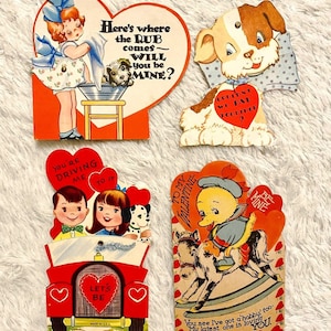 Small Vintage Mechanical Valentines Kitsch Cute Cards