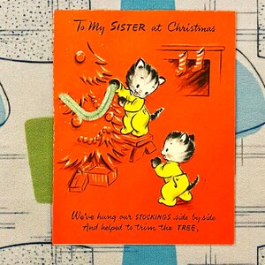 Su elección de una tarjeta de Navidad vintage Efímera Kitsch Familia Hermano Hermana Mamá Papá Antropomórfico Animal Perro Gato Gatito