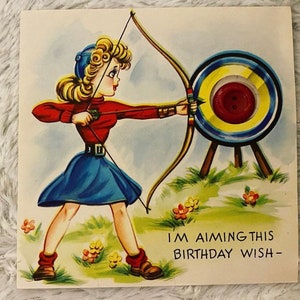 Ihre Wahl einer Vintage Geburtstagskarte Ephemera Kitsch MCM Archer Button Pop Up Anthropomorphe Hase Hunde Tiere Post