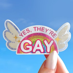 3"Yes,Theys Gay Pride Regenbogen Holographischer Glitzersticker
