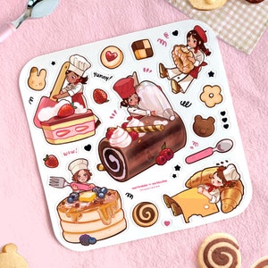 以下が含まれることがあります： かわいい漫画のキャラクターがペストリーを焼いている、カラフルなステッカー10枚セット。ステッカーには、麺棒を持ったパン職人、ケーキ、クロワッサン、パティシエ、その他さまざまなベーキングをテーマにしたデザインが含まれています。ステッカーは、プランナー、ラップトップ、ウォーターボトルに遊び心を加えるのに最適です。