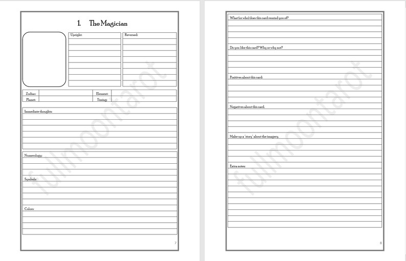 Intuitive Tarot Workbook Template Printable PDF Learn