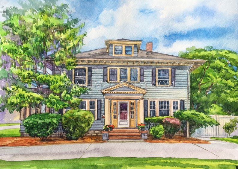 Custom Watercolor Painting House Portrait Drawing Personalized Etsy