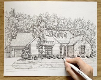 Custom Ink House Portrait: Hand-Drawn Home Sketch