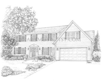 Custom House Portrait: Hand-Drawn Ink Home Sketch