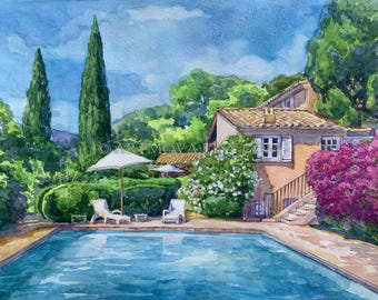 Custom Watercolor House Portrait: Hand-Painted Home Sketch, Family Keepsake