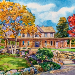 Custom House Portrait watercolor Painting of Home housewarming gift family heirloom house drawing from photo sketch