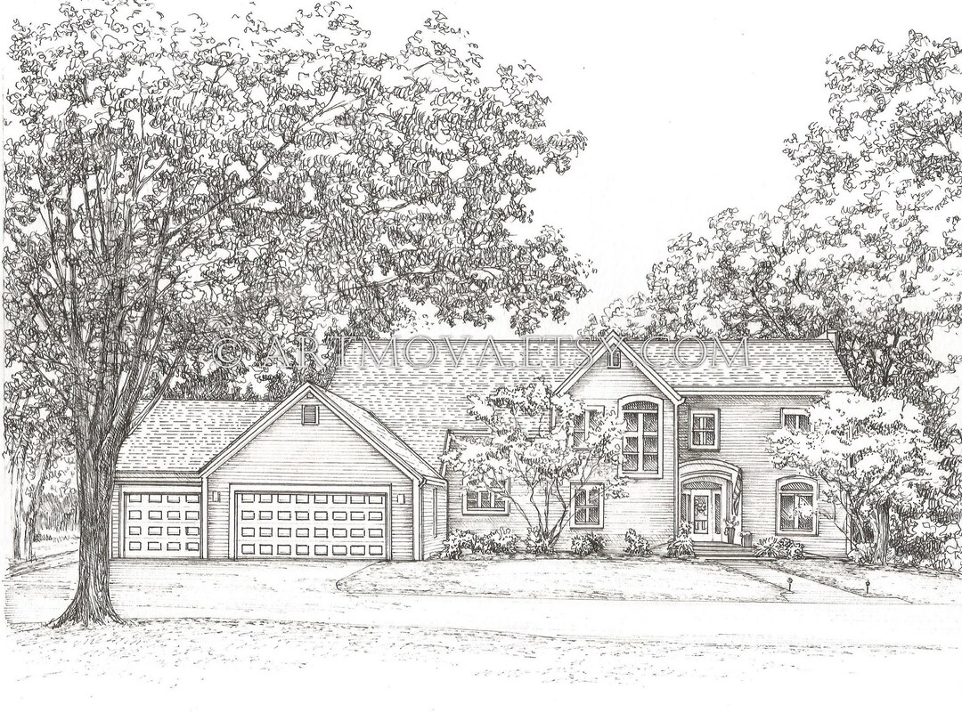 Custom House Portrait: Hand-drawn Ink Home Sketch - Etsy