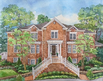 Custom Watercolor House Portrait: Hand-Painted Home Illustration