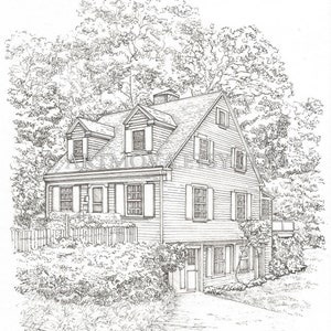 Custom House Portrait: Hand-Drawn Ink Home Sketch