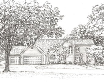 Custom House Portrait: Hand-Drawn Ink Home Sketch