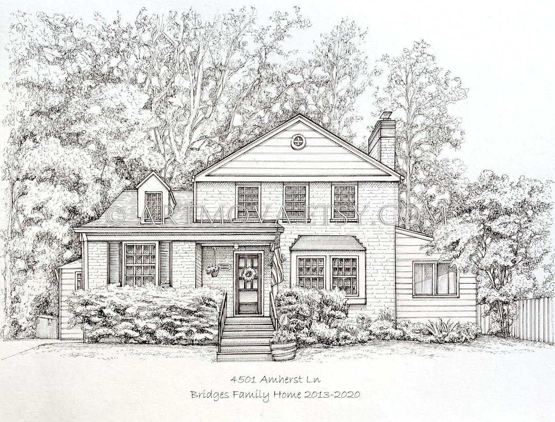 House Warming Gift Custom House Sketch Hand Drawn Home Portrait Ink ...