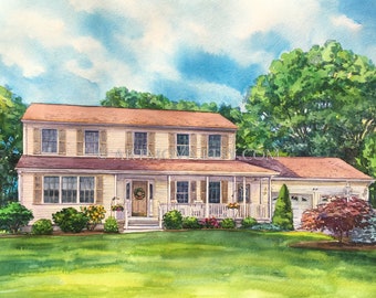 Custom House Portrait watercolor Painting of Home housewarming gift family heirloom house illustration from photo Our First Home Gift