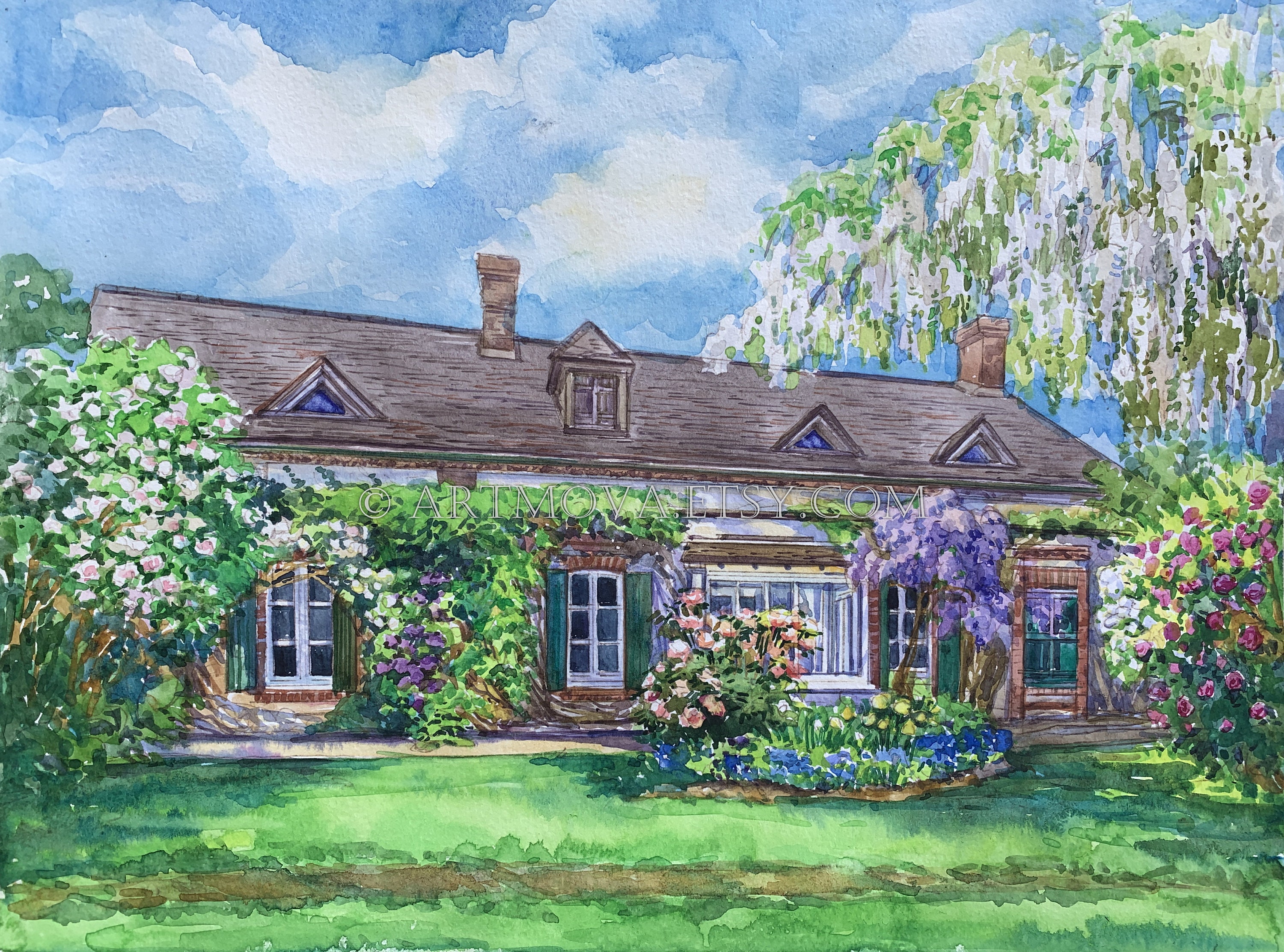 Custom House Portrait Watercolor Painting House Warming Gift Family ...