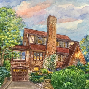 Custom Watercolor House Portrait: Hand-Painted Home Sketch