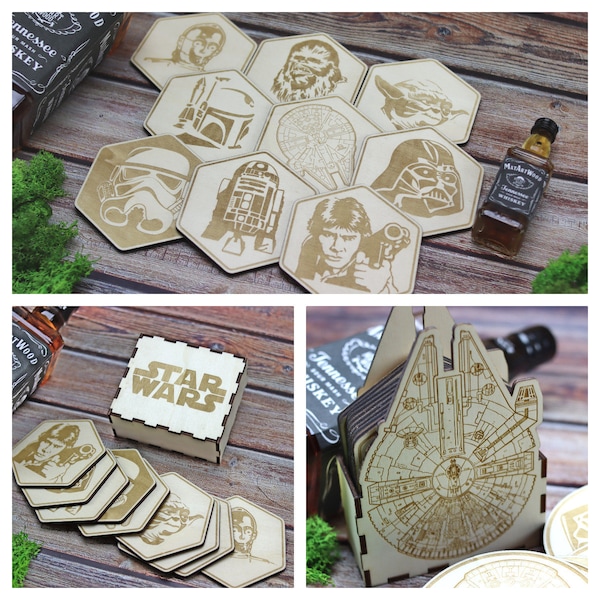 Star Wars Inspired Coasters, Father’s Day Gift Ideas, Father’s Day, Star Wars Fan Gifts, Wooden Cooasters, Darth Vader Gift, Film, Drink