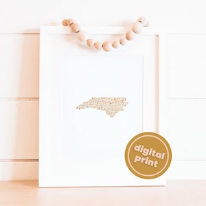 Digital Download- North Carolina Floral State Art Print, Boho Prints, Minimalist, North Carolina Home Decor, Wall Hanging, Gallery Wall